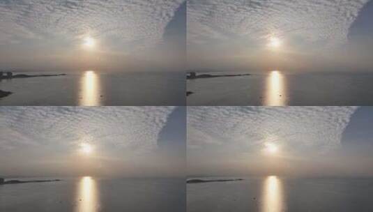 航拍威海市高新区金海滩海水浴场天空云霞高清在线视频素材下载