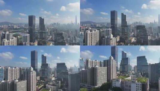 深圳南山区写字楼清晨航拍高清在线视频素材下载