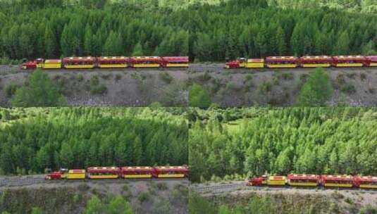 行驶在莫尔道嘎森林中的小火车高清在线视频素材下载