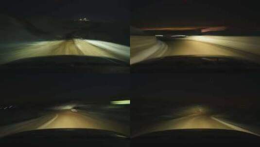第一视角的车快速行驶在夜间马路高清在线视频素材下载