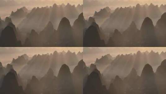 桂林山水中国美丽的风光丁达尔光线日出高清在线视频素材下载
