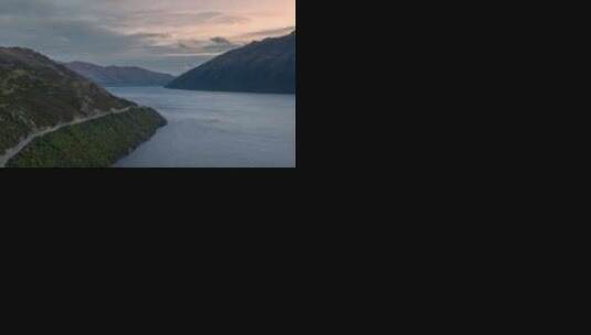 新西兰瓦卡蒂普湖Lake Wakatipu 落日晚霞高清在线视频素材下载