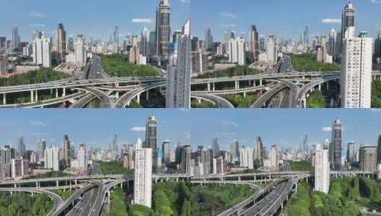 航拍上海延安路高架桥高清在线视频素材下载
