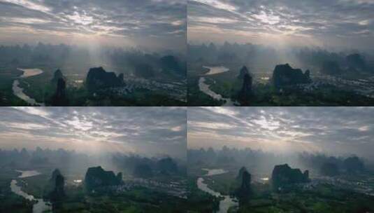 桂林山水阳朔风光中国航拍高清在线视频素材下载