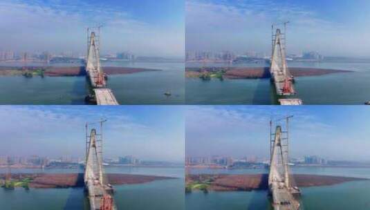 4k建设中的长沙香炉洲大桥高清在线视频素材下载