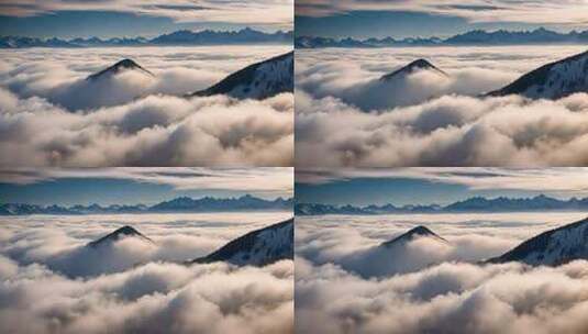 雪山云雾森林阳光树林远山峰大自然生态风景高清在线视频素材下载