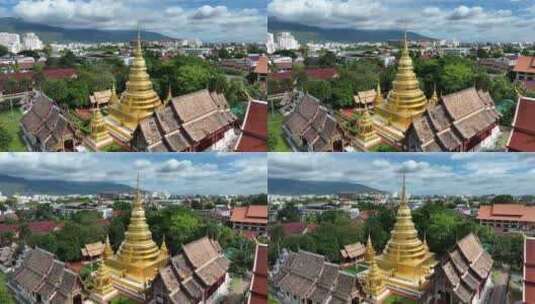 HDR航拍泰国清迈古城帕辛寺庙城市风光高清在线视频素材下载