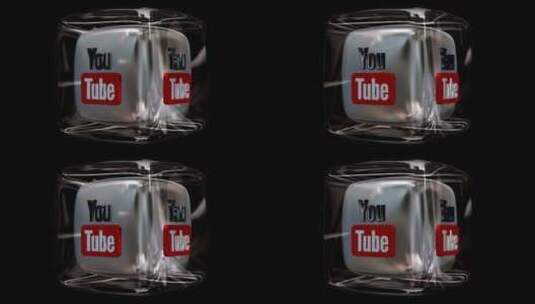 在玻璃立方体中旋转YouTube标志，A高清在线视频素材下载