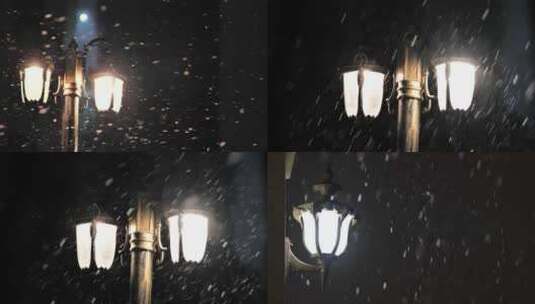 大雪中的路灯高清在线视频素材下载