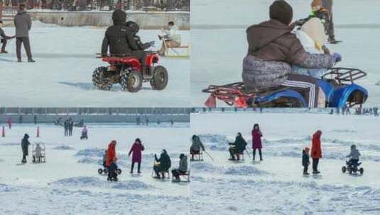 冰雪游乐冰上摩托儿童快乐高清在线视频素材下载