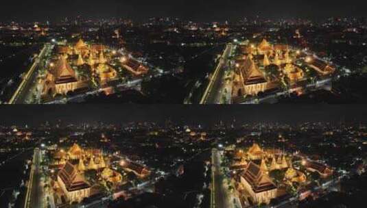 原创 泰国曼谷卧佛寺大皇宫城市航拍夜景高清在线视频素材下载