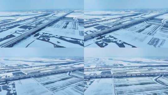 航拍淮河王家坝四里湖平原雪景风光4K高清在线视频素材下载