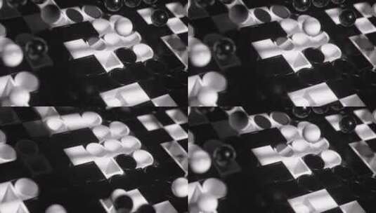 单色球体悬停在棋盘上对比度和3D深度的研高清在线视频素材下载