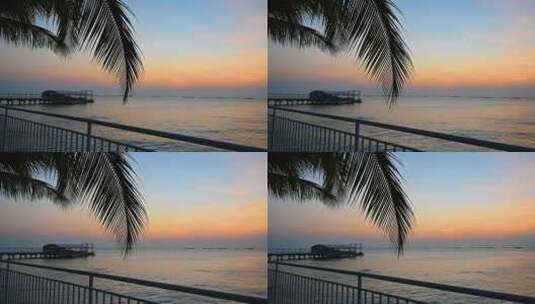 夕阳下的海边与椰树升格慢镜头高清在线视频素材下载