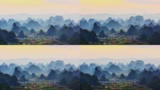 桂林喀斯特群山日落航拍高清在线视频素材下载