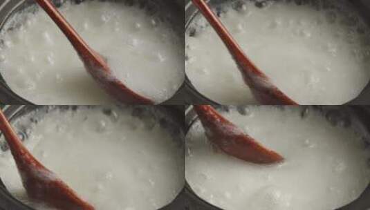 皮蛋瘦肉粥熬粥制作过程高清在线视频素材下载