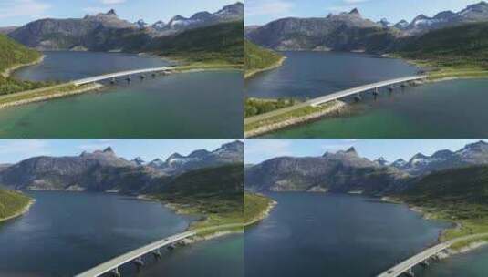 4k风景飞越湖泊上的桥梁高清在线视频素材下载