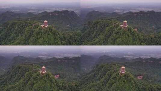 四川青城山景区老君阁日暮夜景航拍高清在线视频素材下载