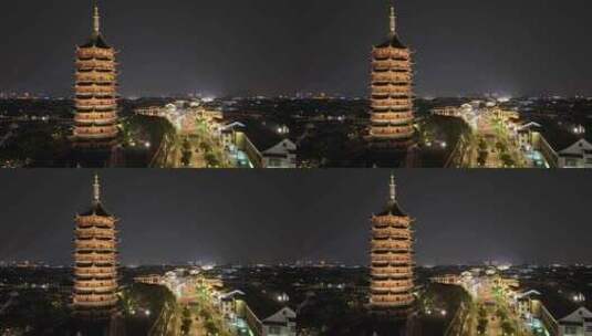 苏州古城夜景人民路北寺塔北报恩寺苏州地标高清在线视频素材下载