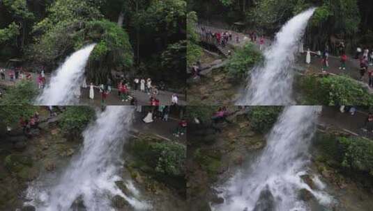 贵州小七孔瀑布航拍高清在线视频素材下载