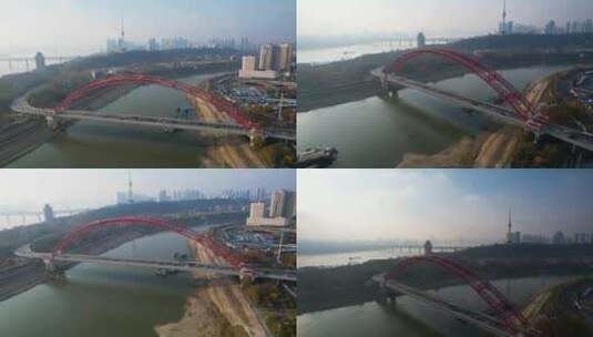 地标武汉晴川桥汉江风光航拍视频高清在线视频素材下载