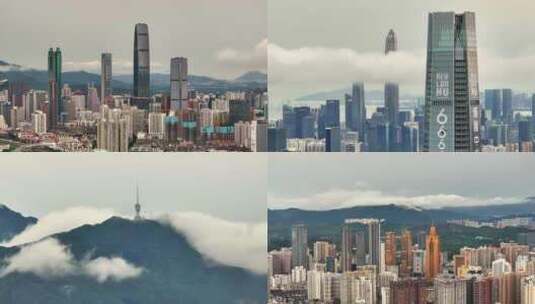 航拍深圳城市闪电云海高清在线视频素材下载