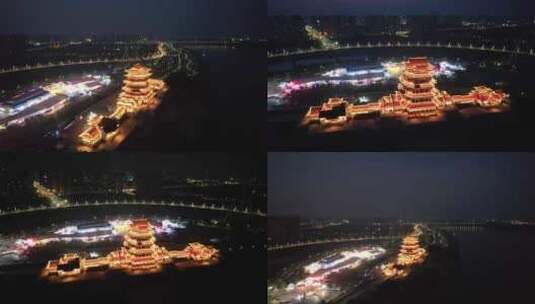 湖南湘潭万楼夜景航拍高清在线视频素材下载