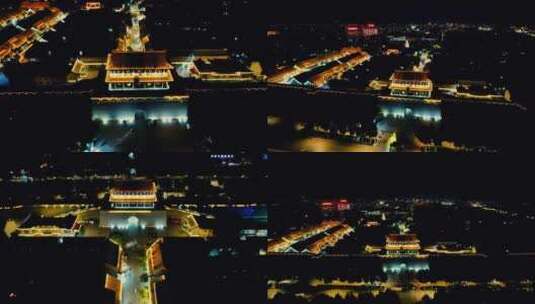 山东青州古城5A景区夜景灯光航拍高清在线视频素材下载