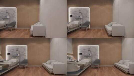 医院内部现代设计。一排空病床高清在线视频素材下载