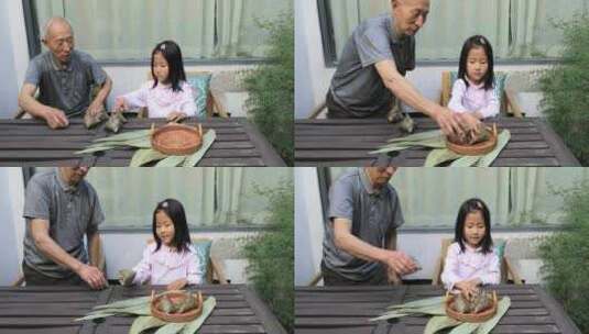 老人与孙女一起放粽子高清在线视频素材下载
