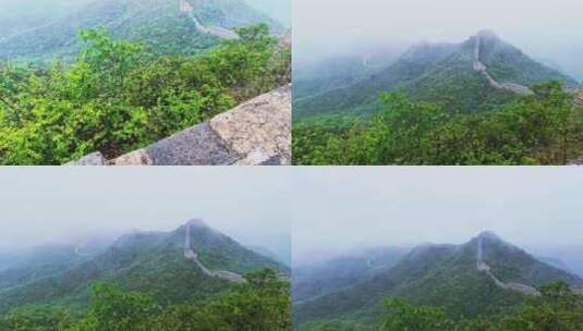 中国夏季金山岭长城阴天下雨云雾风光高清在线视频素材下载