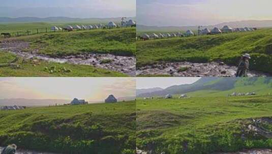 新疆那拉提草原游牧人家高清在线视频素材下载