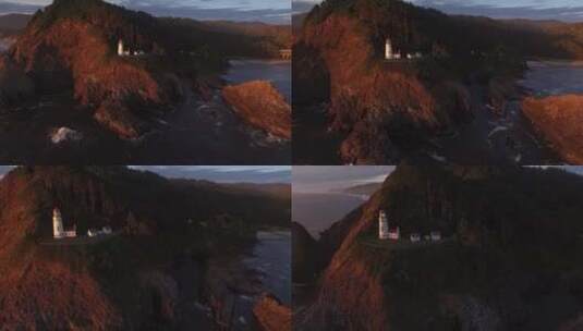 灯塔天线上的海上日落高清在线视频素材下载