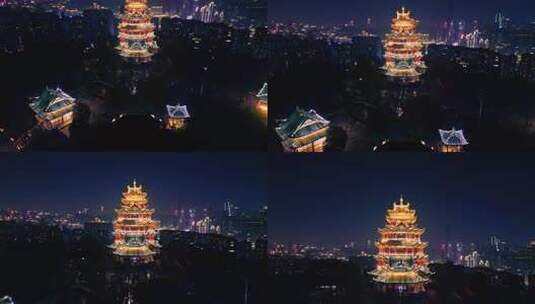 重庆江北鸿恩寺夜景航拍高清在线视频素材下载