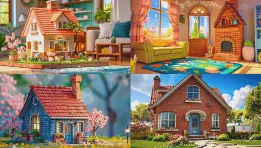 卡通三维小屋 温馨小房子 动漫村庄片头高清在线视频素材下载