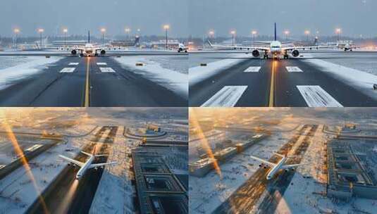 雪覆机场机场跑道 跑道标线标线颜色标线清高清在线视频素材下载