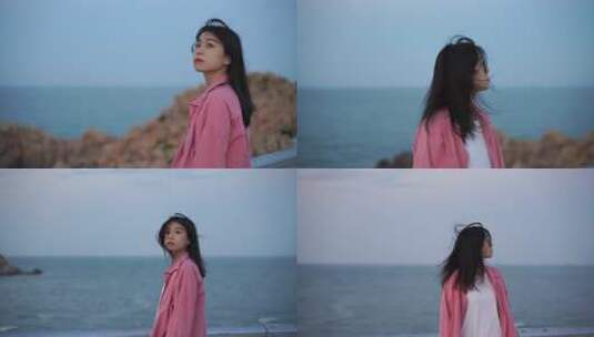 海边女子眺望远方高清在线视频素材下载