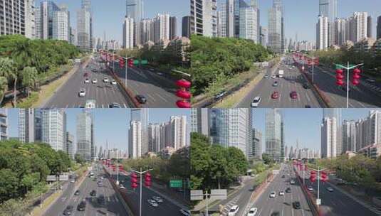 深圳滨河大道城市道路高楼车流景观高清在线视频素材下载