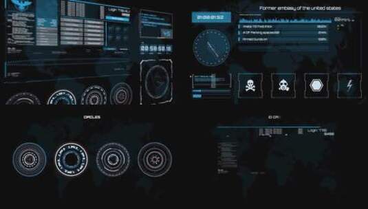 科幻科技感电子数据蓝色图标包AE模板高清AE视频素材下载