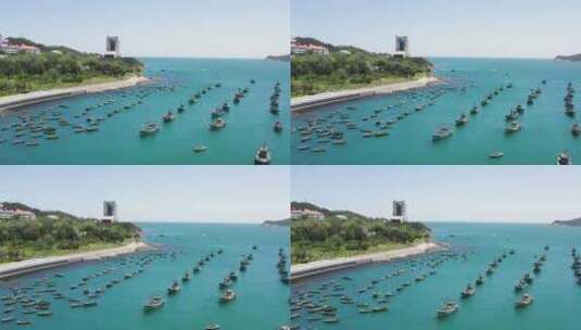 威海海滨正准备出发的渔船渔船高清在线视频素材下载