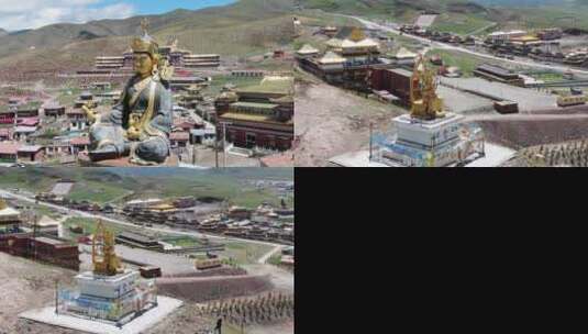 航拍青海果洛玛沁县拉日寺喇日寺4K藏传佛教高清在线视频素材下载