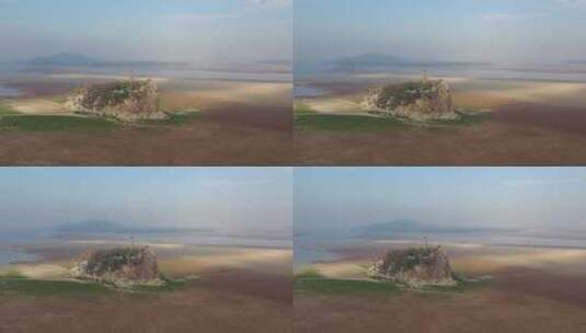 秋季枯水期的鄱阳湖鞋山岛航拍视频高清在线视频素材下载