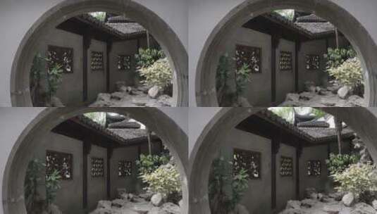 传统园林别墅建筑连廊圆形门洞高清在线视频素材下载