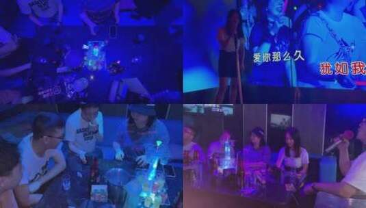 4k ktv里聚会的年轻人唱歌喝酒玩骰子高清在线视频素材下载