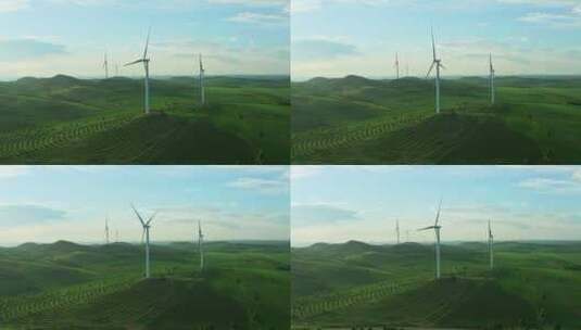 航拍草原上的风车高清在线视频素材下载