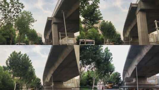 武汉夏天高温的天空下，高架桥仰视天空视角高清在线视频素材下载