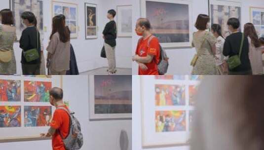 市民参加美术画展高清在线视频素材下载