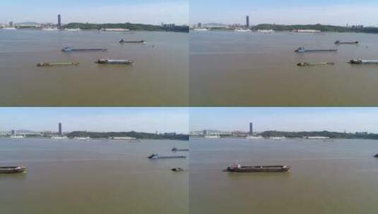 长江南通段二岸发展江面船舶高清在线视频素材下载