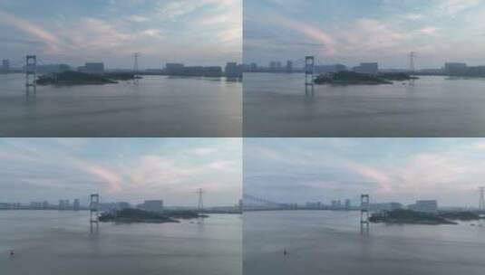 汕头海湾大桥清晨航拍空镜高清在线视频素材下载