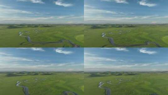 航拍草原蜿蜒的河湾高清在线视频素材下载